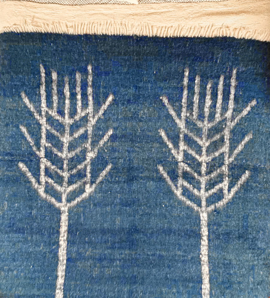 Wheat hand woven wool blanket - Indigo blue & White