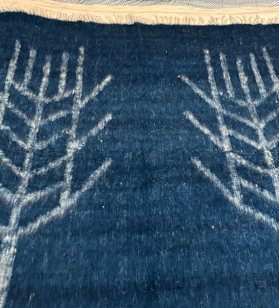 Wheat hand woven wool blanket - Indigo blue & White