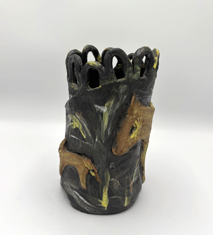 Donkeys in a field at night - Vase