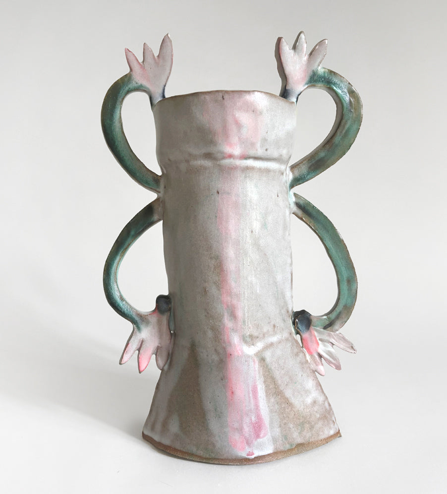 Cyclamens Candle holder / Dark green, White, Pink