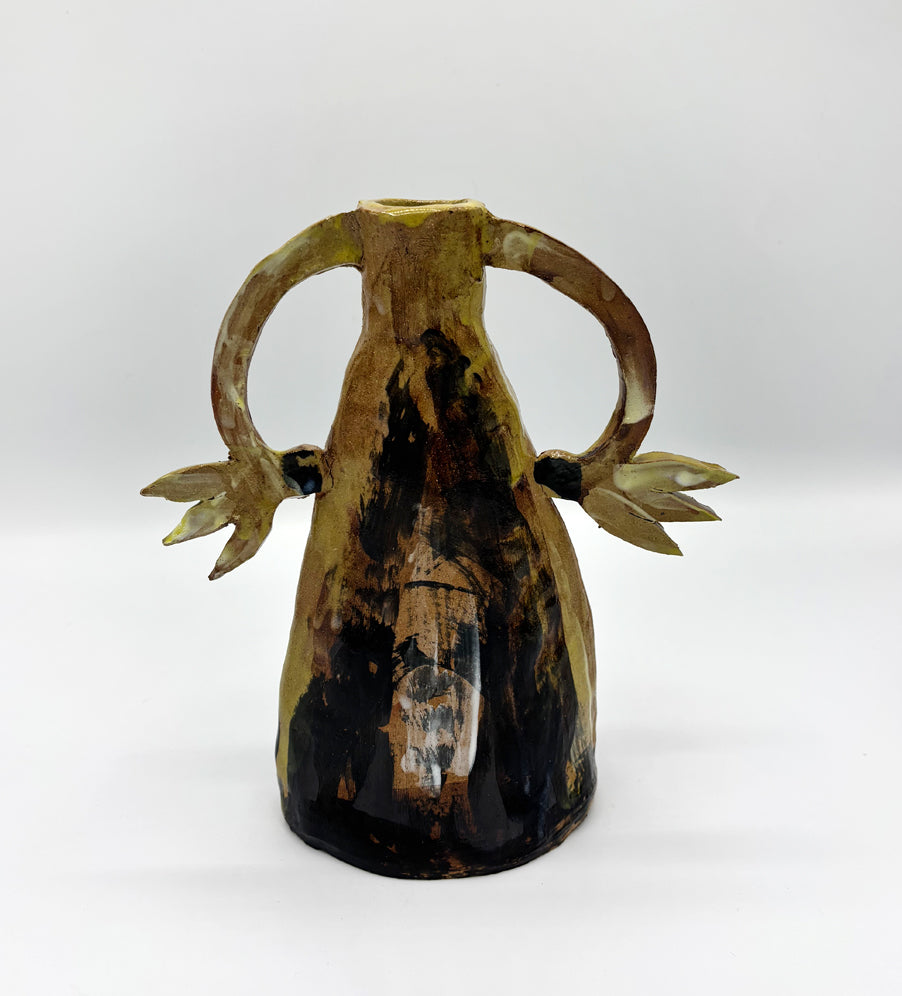 Two cyclamens on top of the mountain - candle holder / Black and Chartreuse