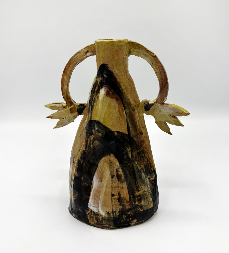 Two cyclamens on top of the mountain - candle holder / Black and Chartreuse