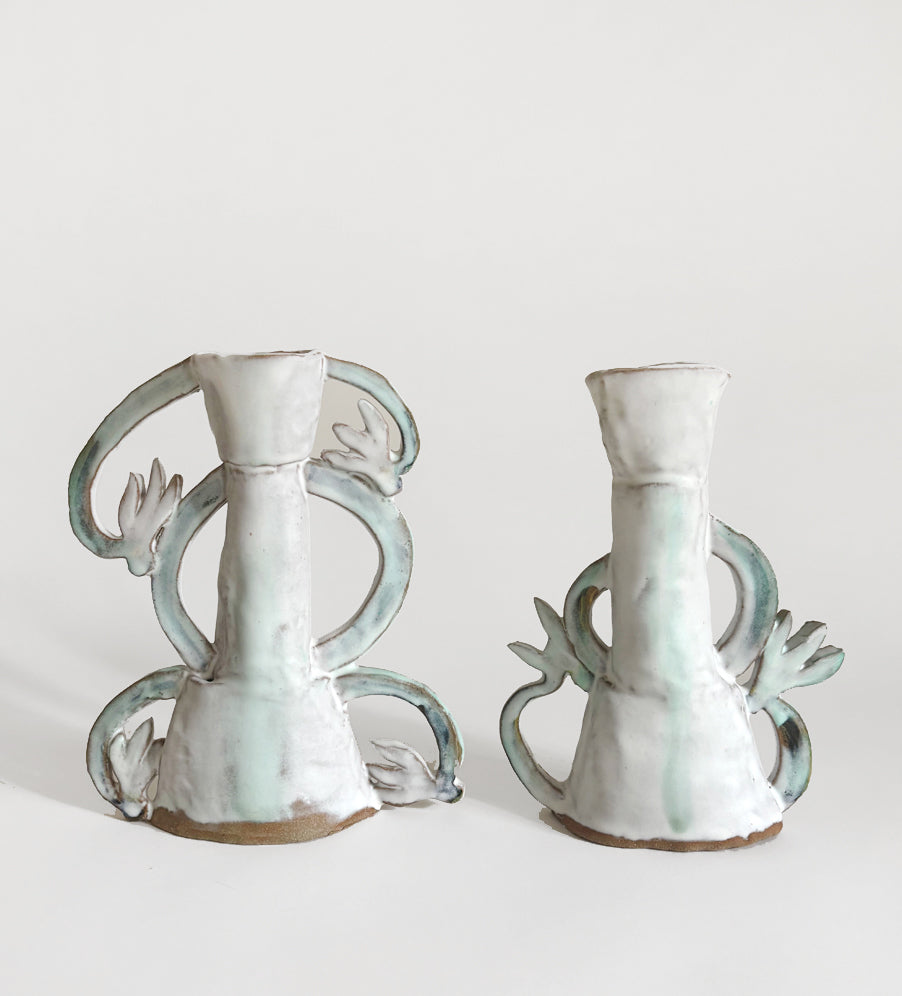 Cyclamens Candle holders / Green & White