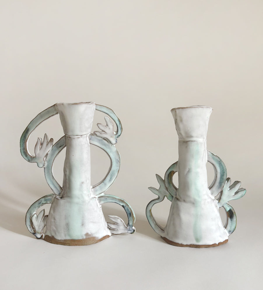 Cyclamens Candle holders / Green & White