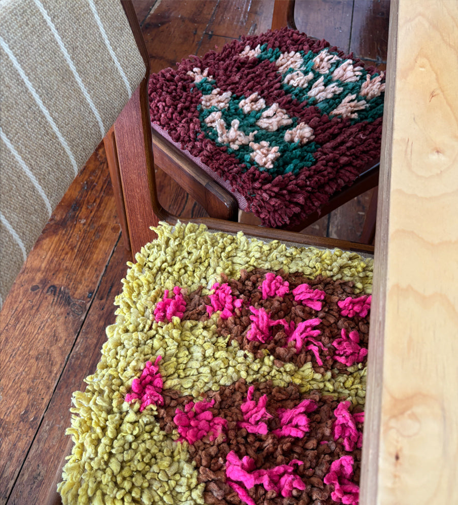 Chair rug - Date fruits in dusty red, sweet green & coral