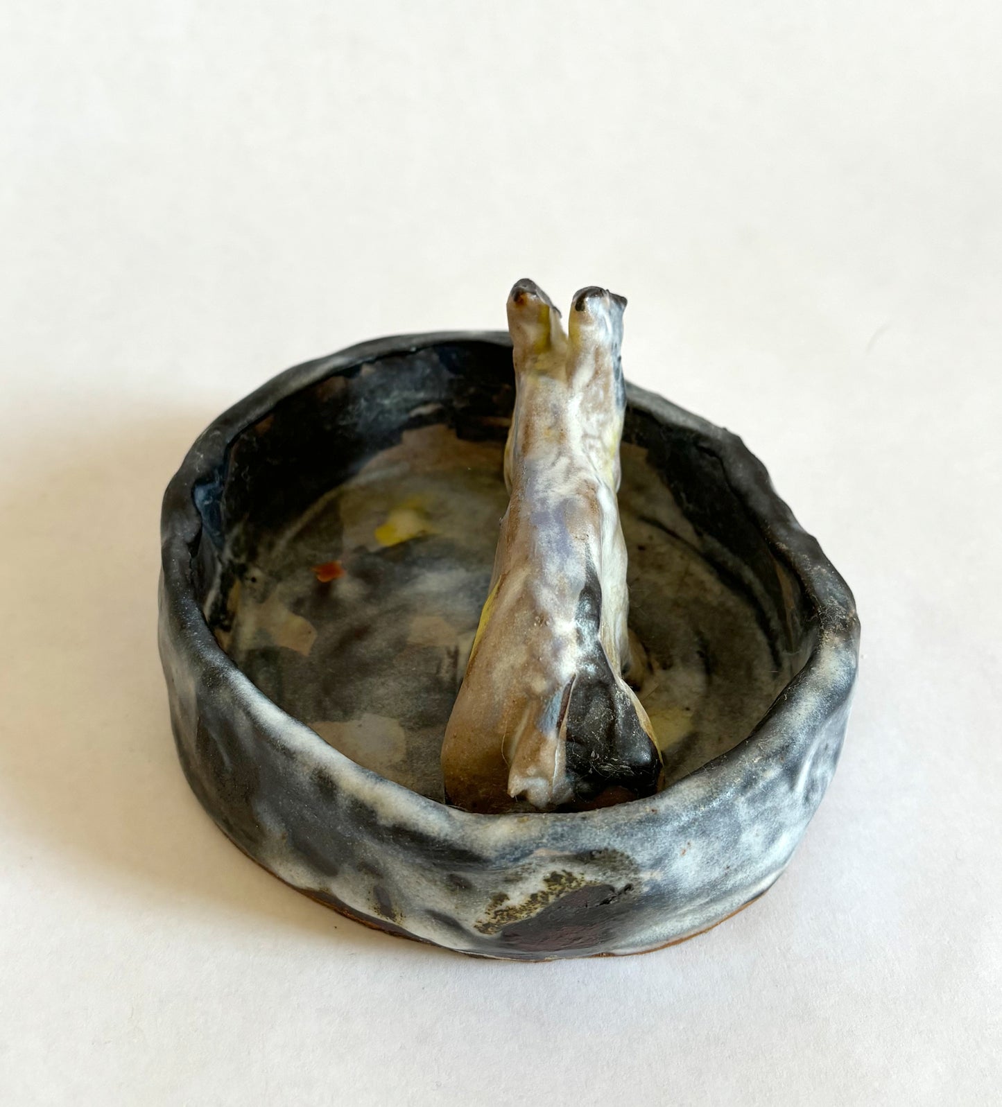 A Donkey drinking from a pond - Dish