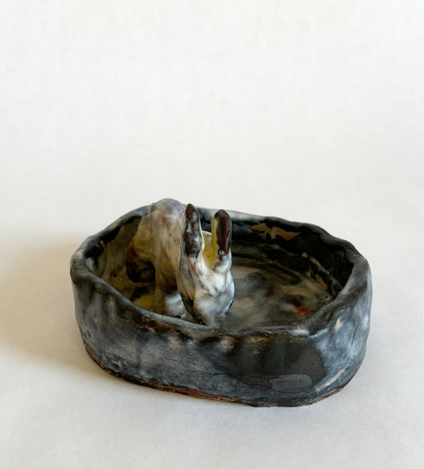 A Donkey drinking from a pond - Dish