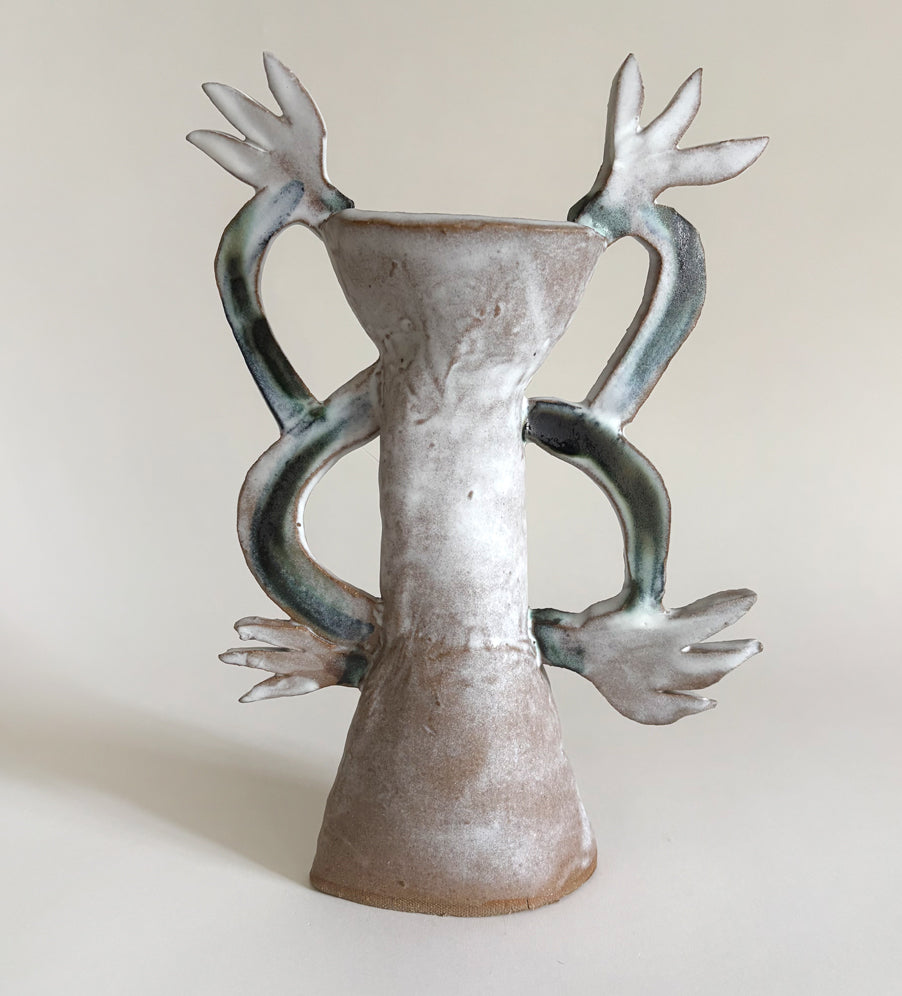 Four Cyclamens Candle holder / Dark green & White