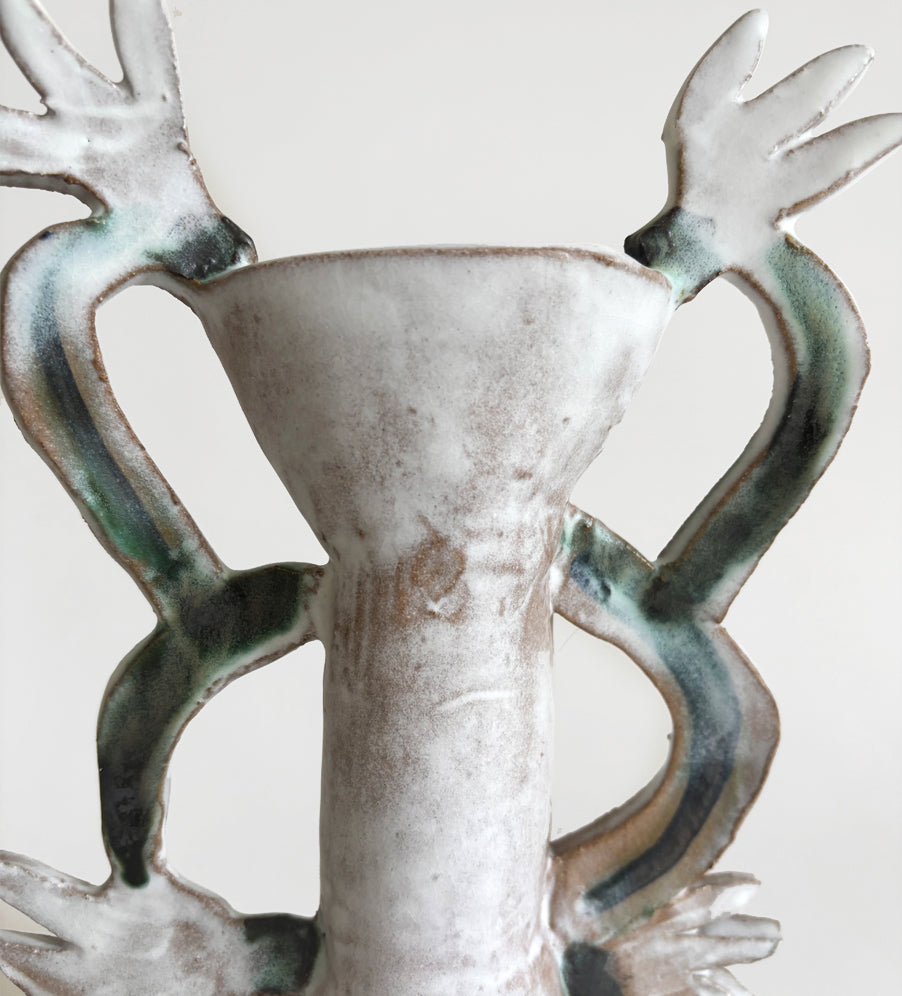 Four Cyclamens candle holder / Dark green & White