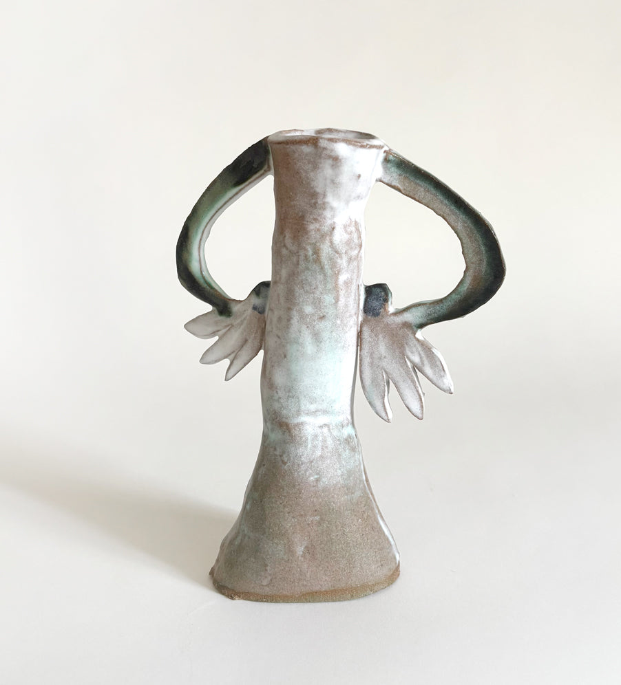 Two Cyclamens Candle holder / Dark green & White