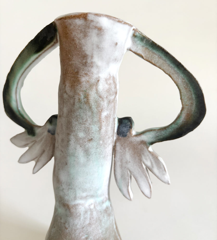 Two Cyclamens Candle holder / Dark green & White