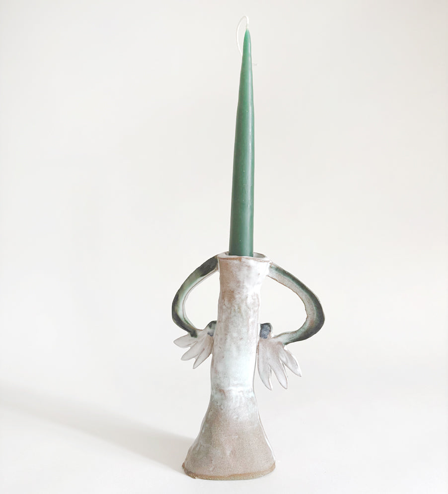 Two Cyclamens Candle holder / Dark green & White