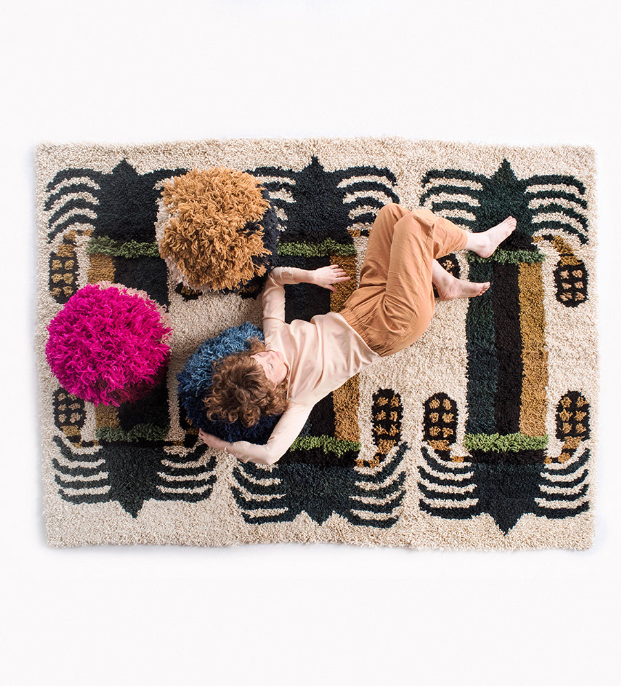 Date palm Tree Rug in natural and green color - Large