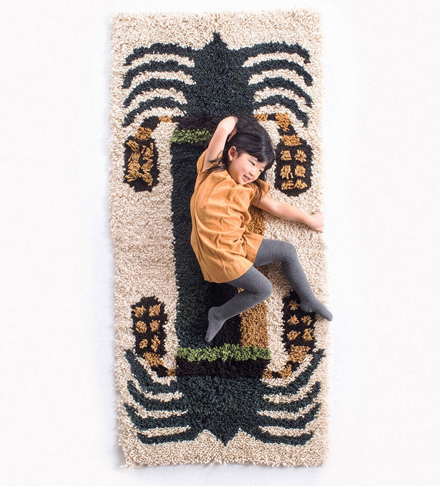 Date palm Tree Rug in natural and green - Double