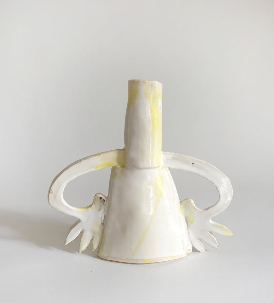 Pair of cyclamens candle holders / Yellow & White