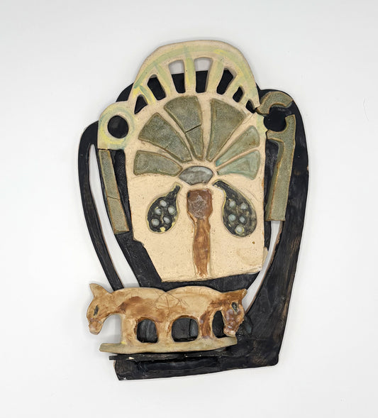 Two donkeys under a palm tree - Wall piece