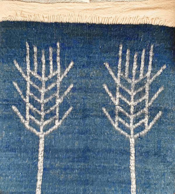 Wheat wool blanket - Indigo blue & White