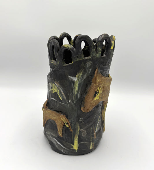 Donkeys in a field at night - Vase