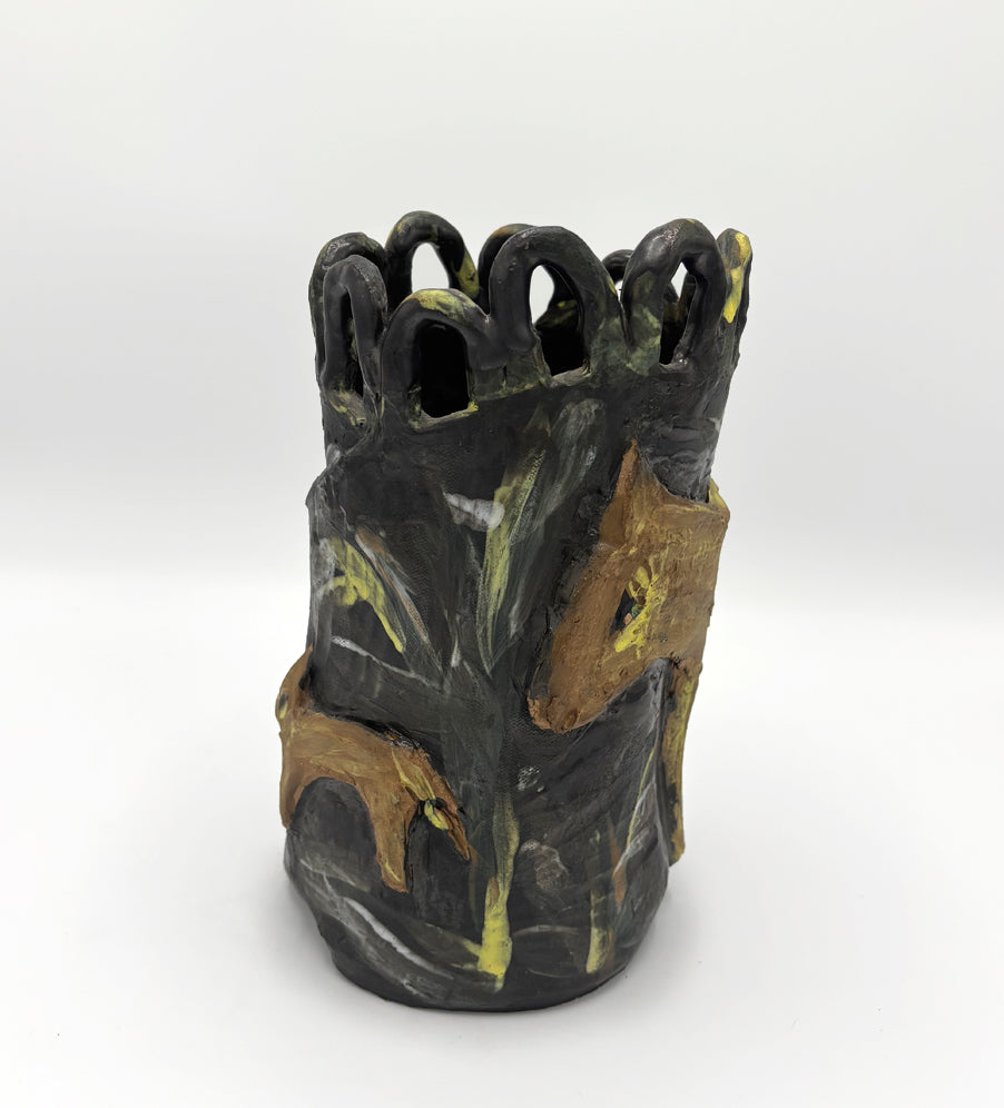 Donkeys in a field at night - Vase