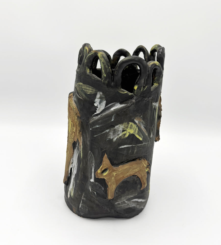 Donkeys in a field at night - Vase