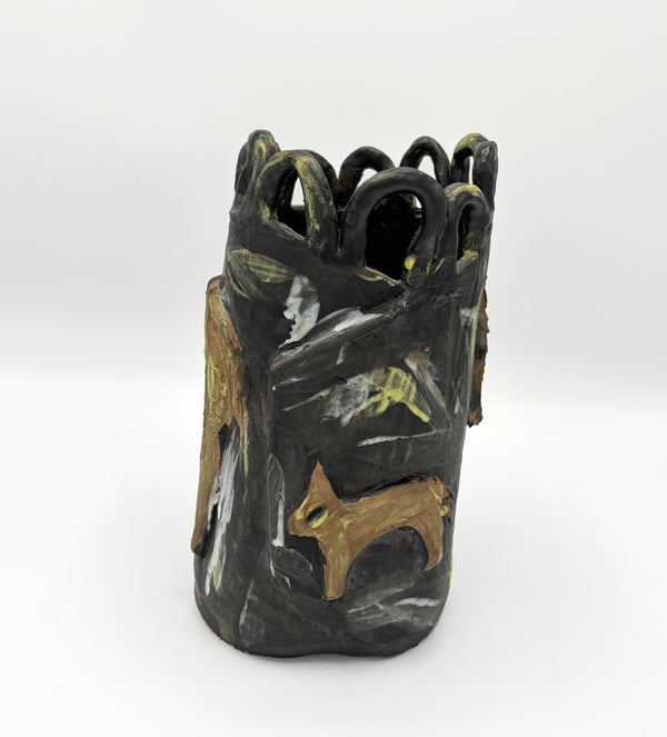 Donkeys in a field at night - Vase