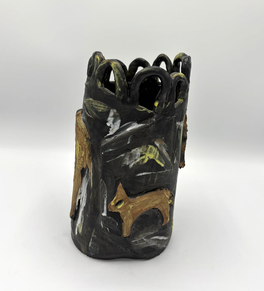 Donkeys in a field at night - Vase
