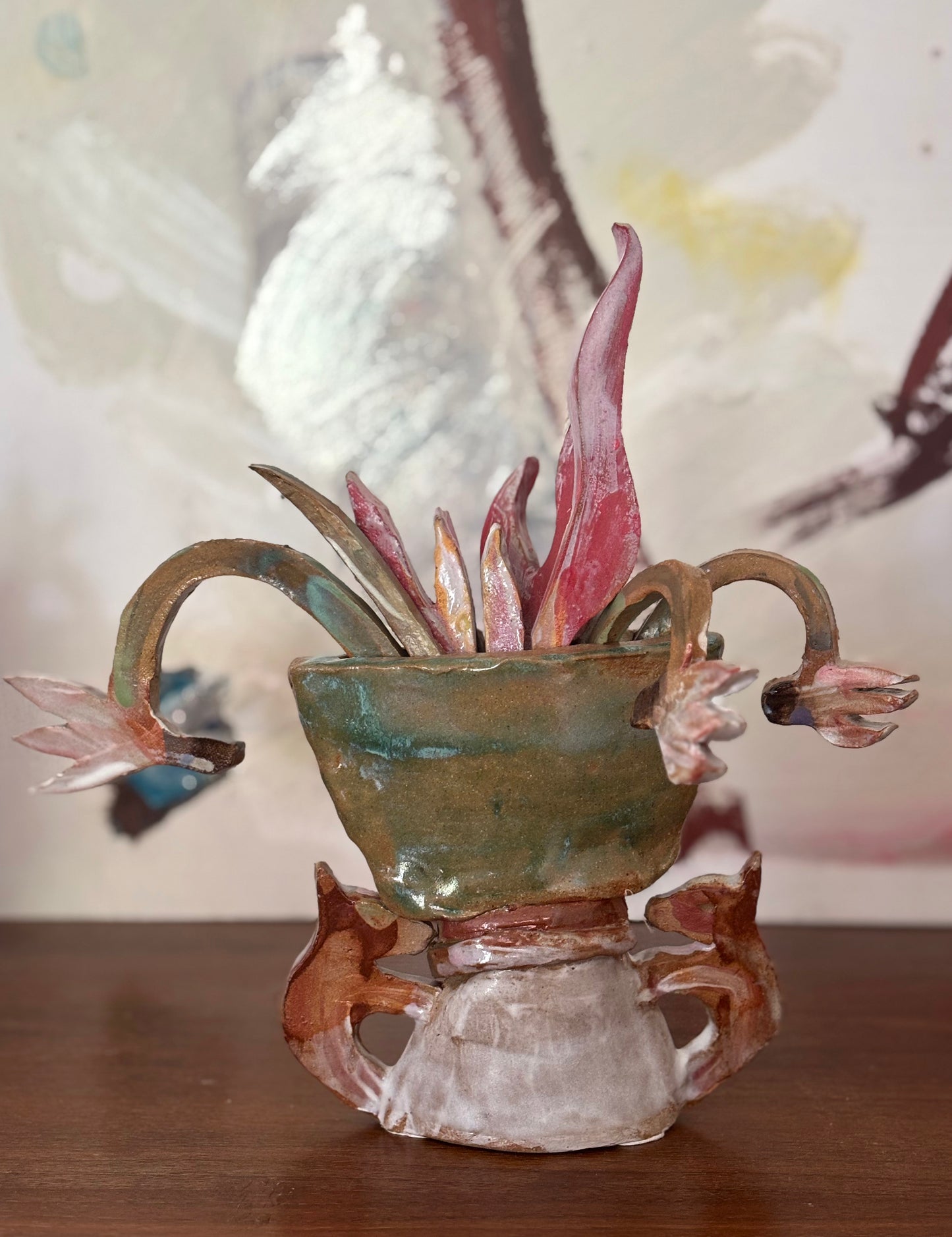 Two Donkeys holding a flower vase
