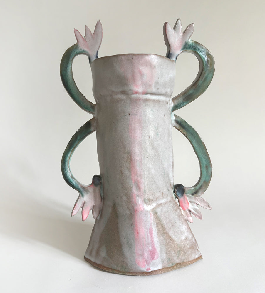 Cyclamens Candle holder / Dark green, White, Pink
