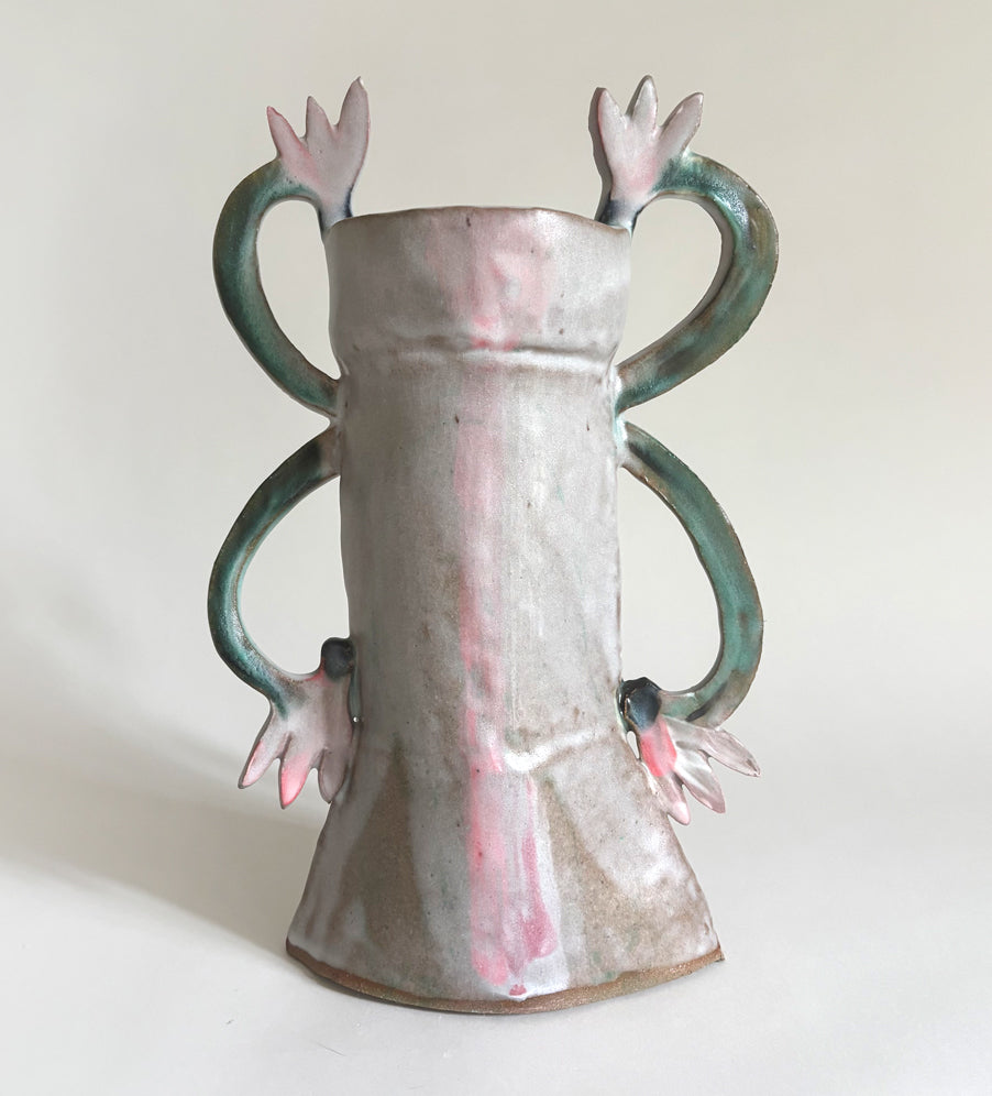Cyclamens Candle holder / Dark green, White, Pink