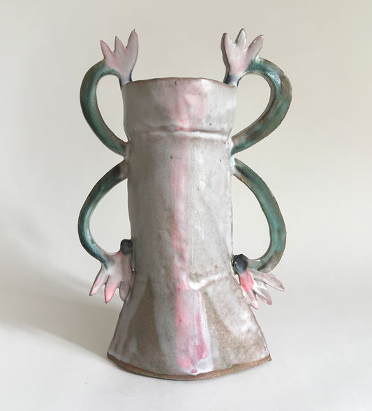 Cyclamens Candle holder / Dark green, White, Pink