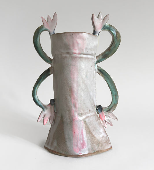 Cyclamens Candle holder / Dark green, White, Pink