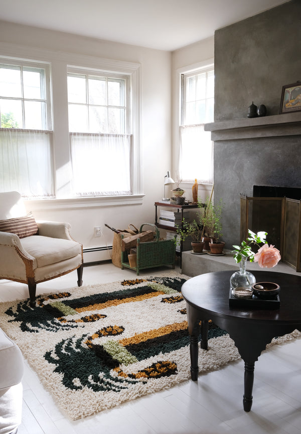 Date palm Tree Rug in natural and green color - Quad