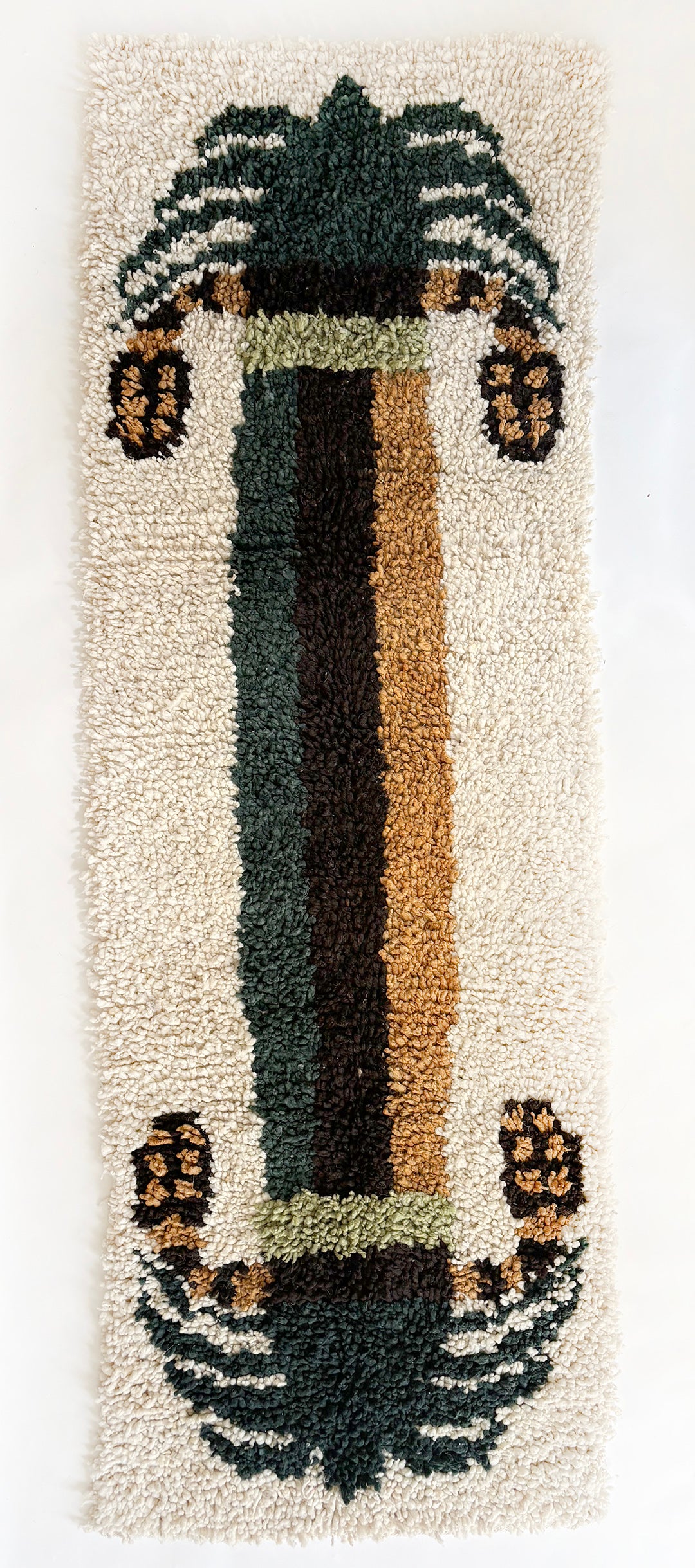 Date palm tree rug in natural and green - Runner