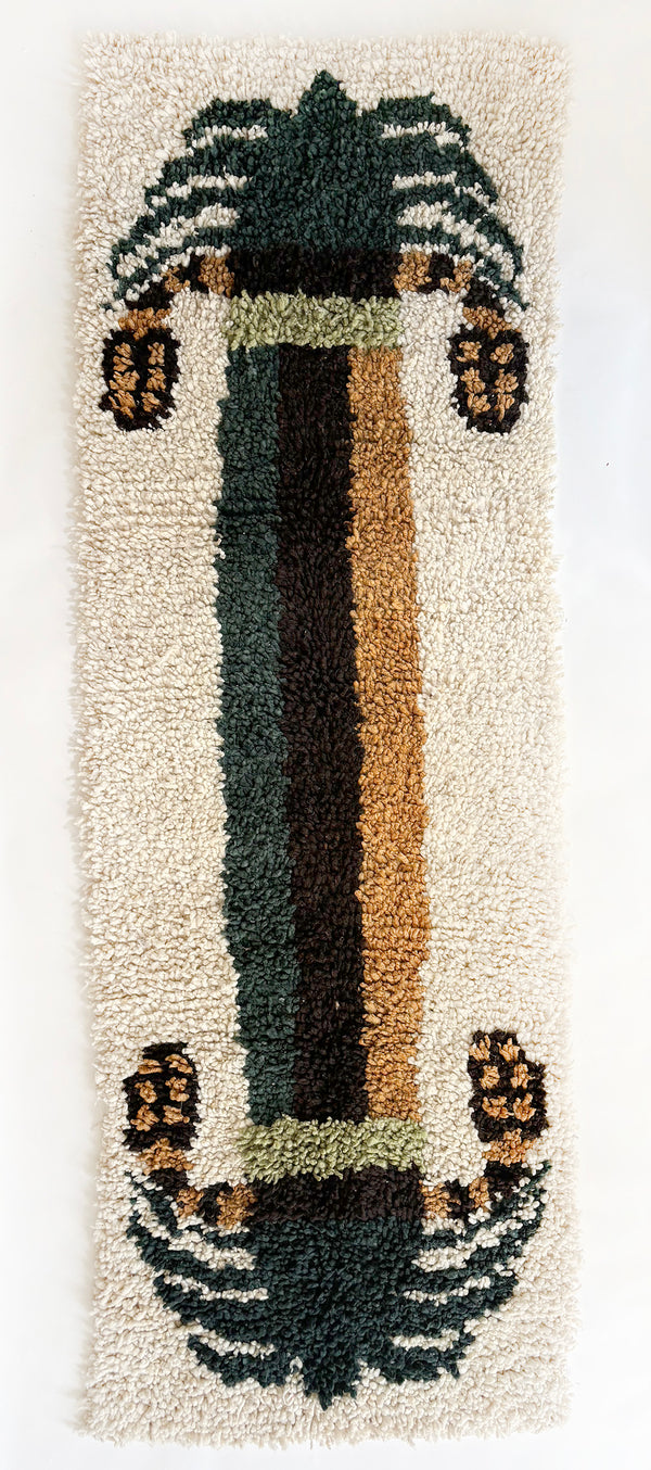 Date palm tree rug in natural and green - Runner