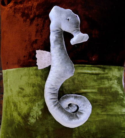 Paper weight Seahorse in Sage and Amethyst Velvet