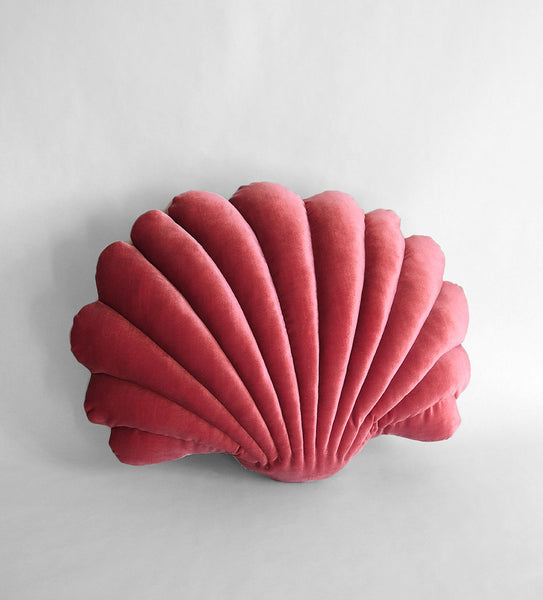 Pair of Large & Small Shell Pillows in velvet - Raspberry