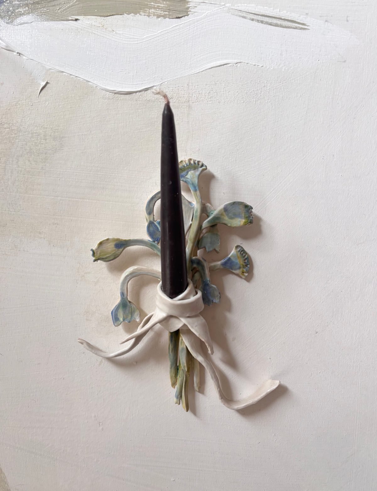 Tiny Poppies & bluebells bouquet wall candle holder