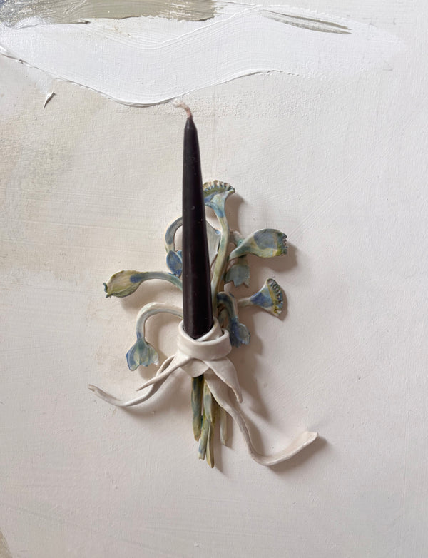 Tiny Poppies & bluebells bouquet wall candle holder