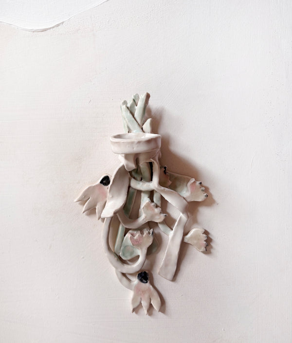 Hanging Cyclmens & snowbells bouquet wall candle holder