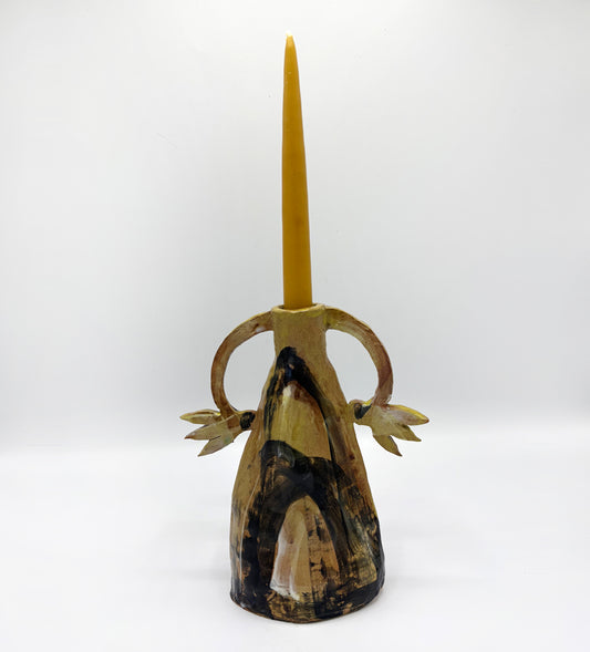Two cyclamens on top of the mountain - candle holder / Black and Chartreuse