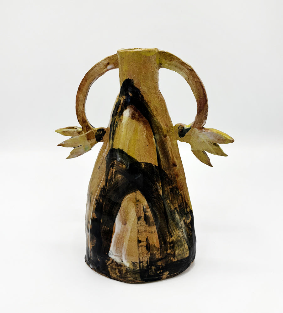 Two cyclamens on top of the mountain - ceramic candle holder (black and chartreuse)