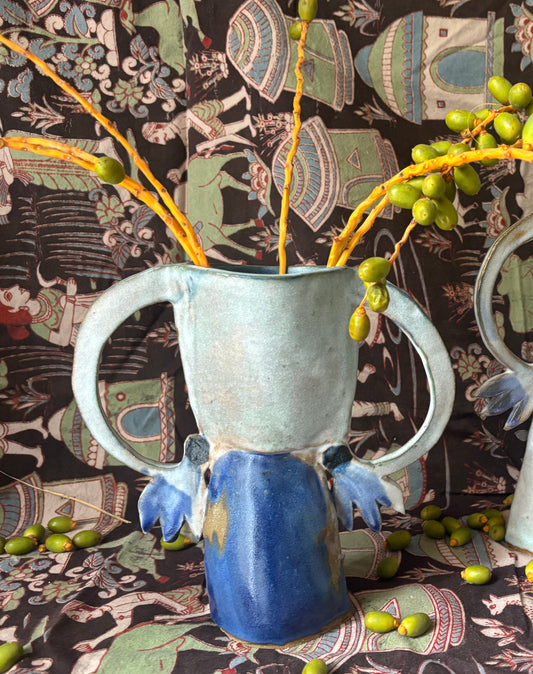 Two cyclamens vase - blue