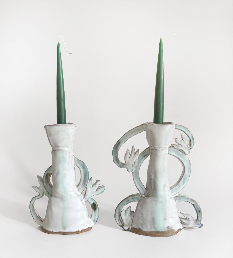 Cyclamens Candle holders / Green & White