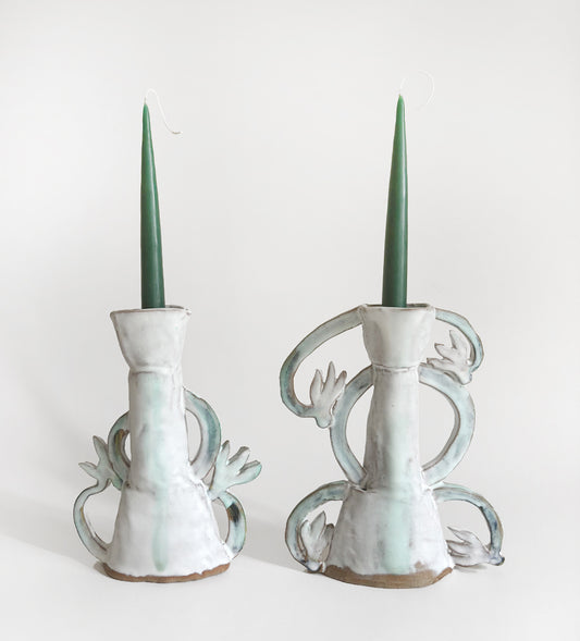 Cyclamens Candle holders / Green & White