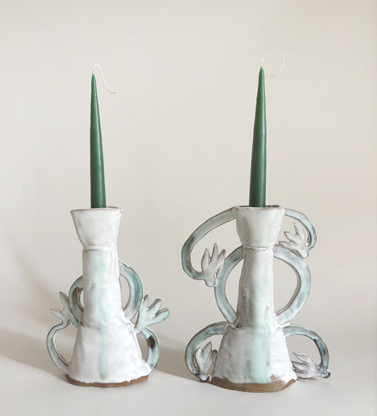 Cyclamens Candle holders / Green & White