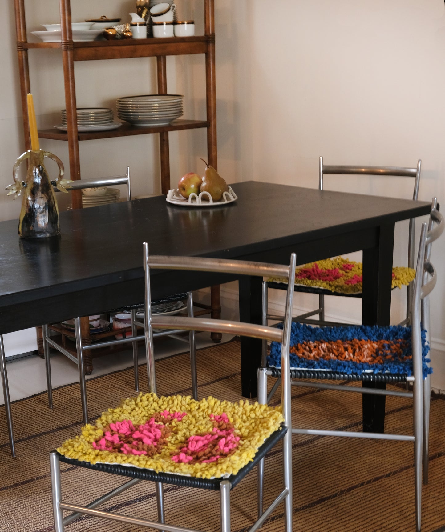 Chair rug - Date fruits in yellow, hot pink & mocha