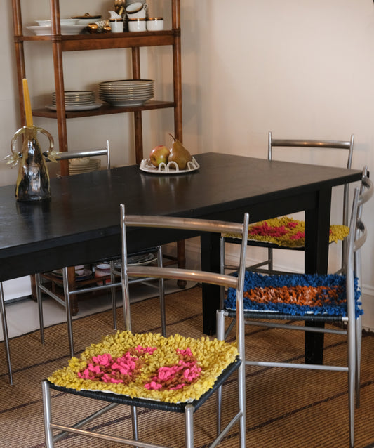 Chair rug - Date fruits in yellow, hot pink & mocha