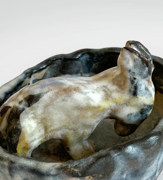 A Donkey drinking from a pond - Dish