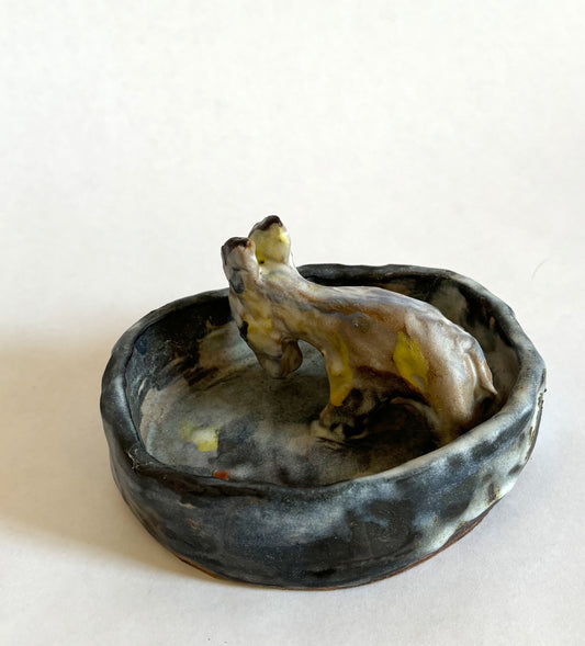A Donkey drinking from a pond - Dish