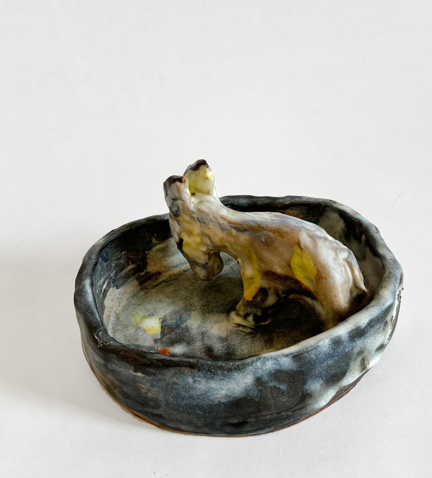 A Donkey drinking from a pond - Dish